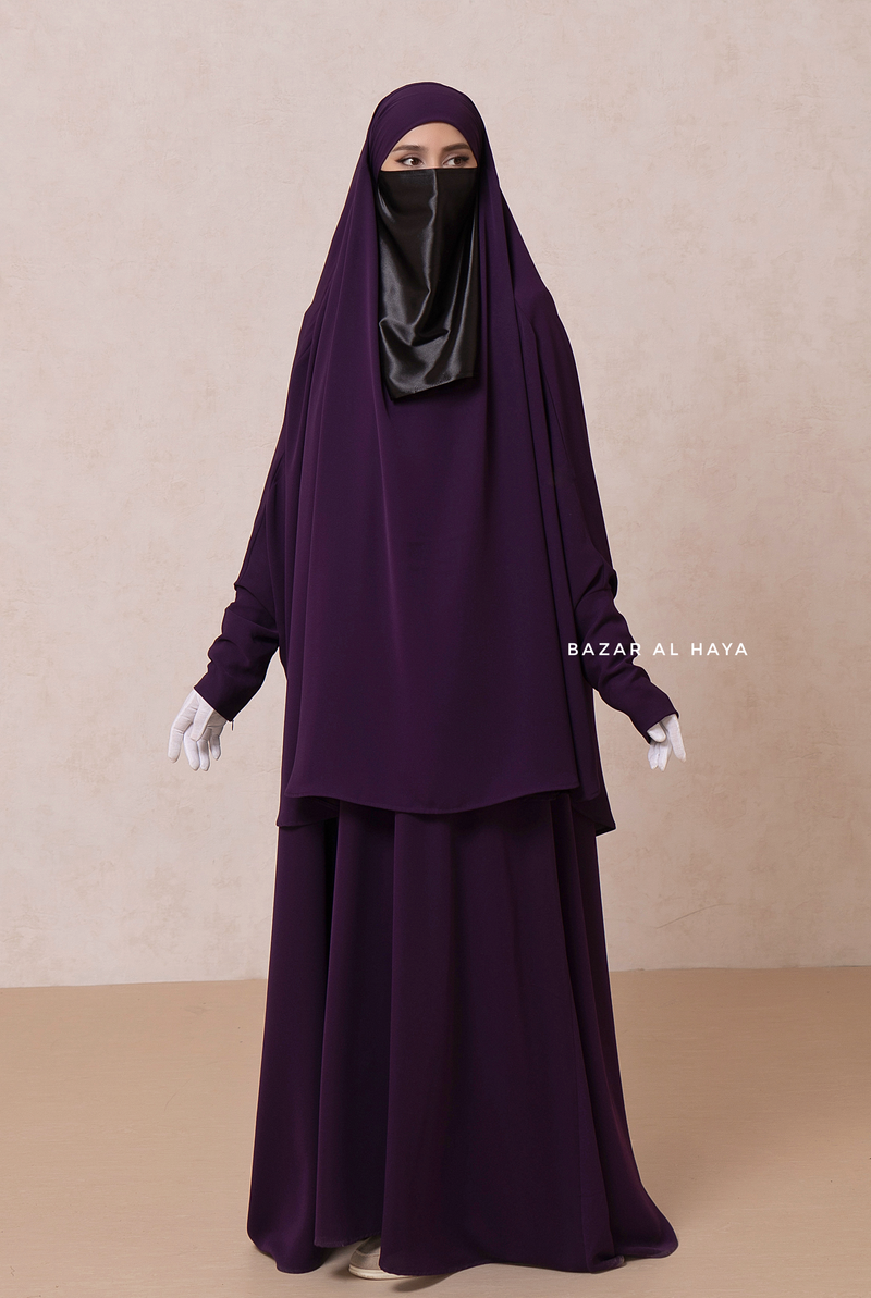 Yasmin Purple Two Piece Jilbab With Dress & Khimar - Loose Style & Light Soft Breathable