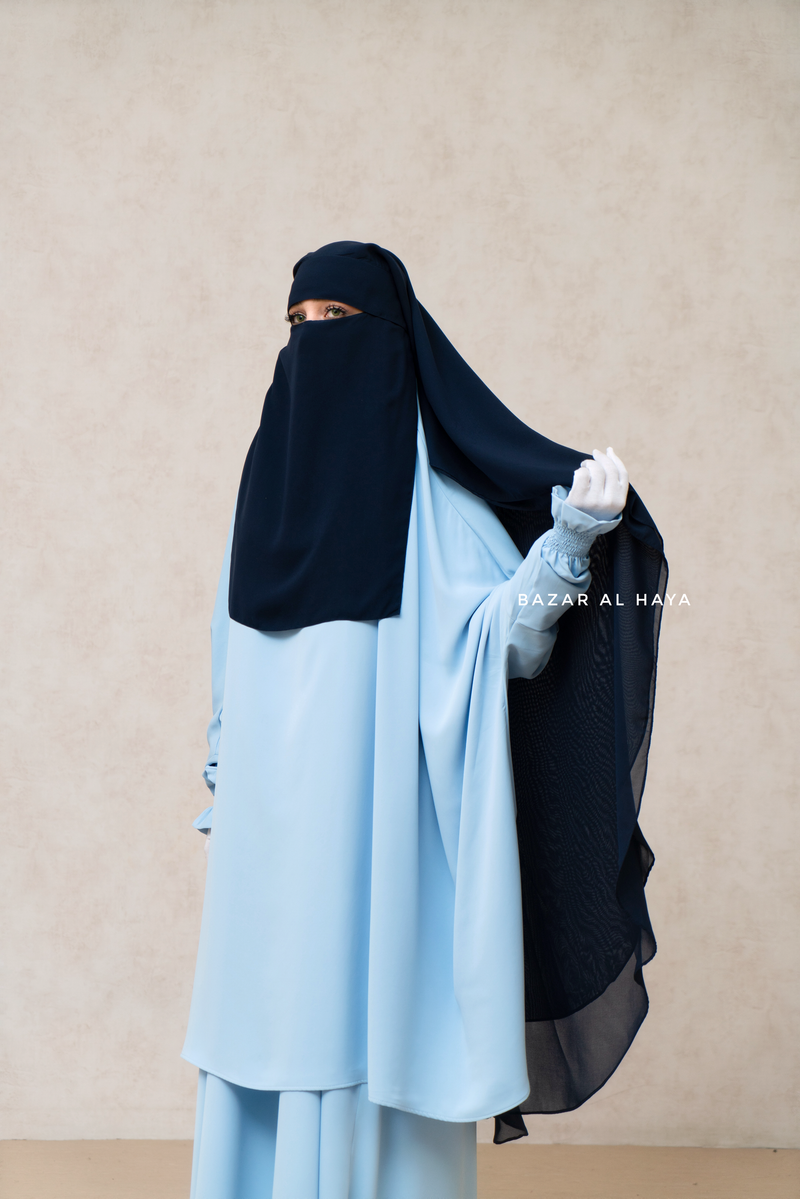 Dark Blue Two Layer Niqab - Long & Wide - Super Breathable Veil