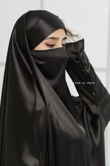 Black Latifa Two Piece Satin Jilbab With Skirt - Long & Loose