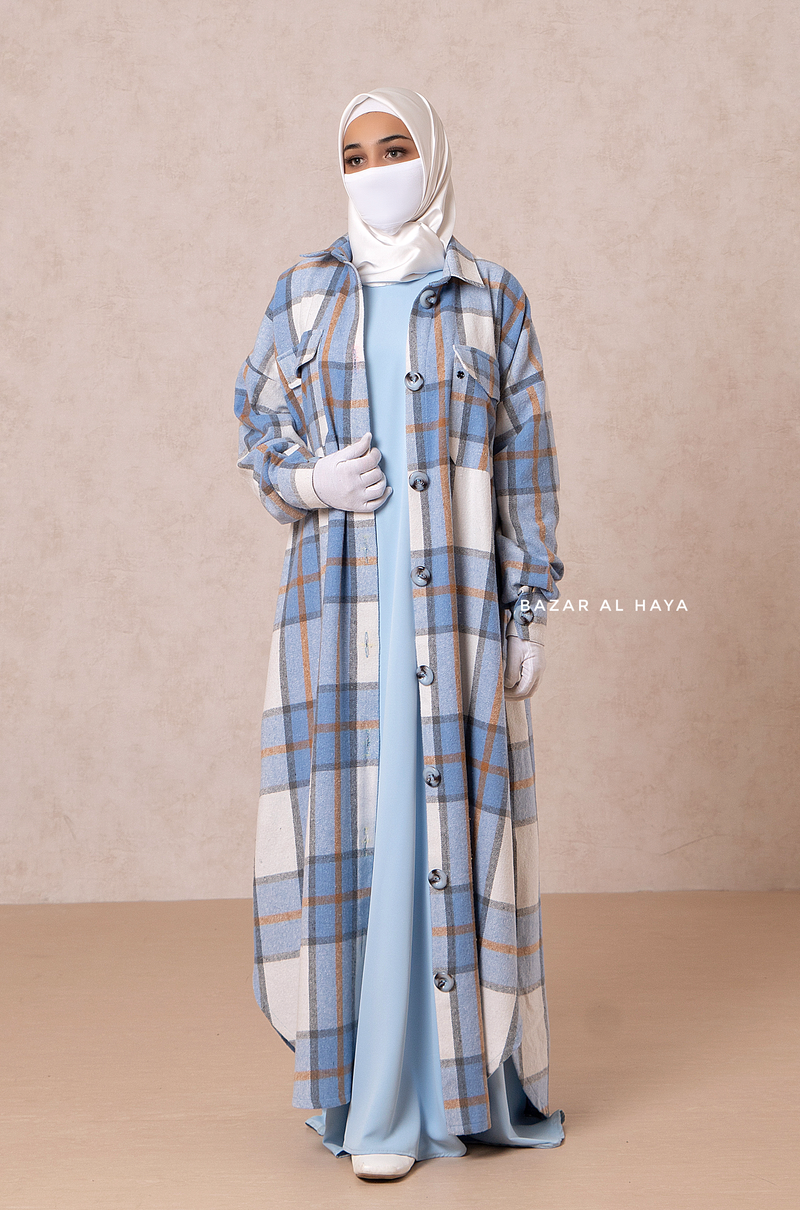 Blue Zada Plaid Shirt Dress In Cotton & Cashmere - Spring/Fall Outfit