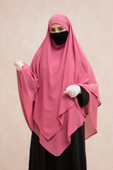 Pari Pink Two Layered Maxi Diamond Khimar - Crepe Chiffon