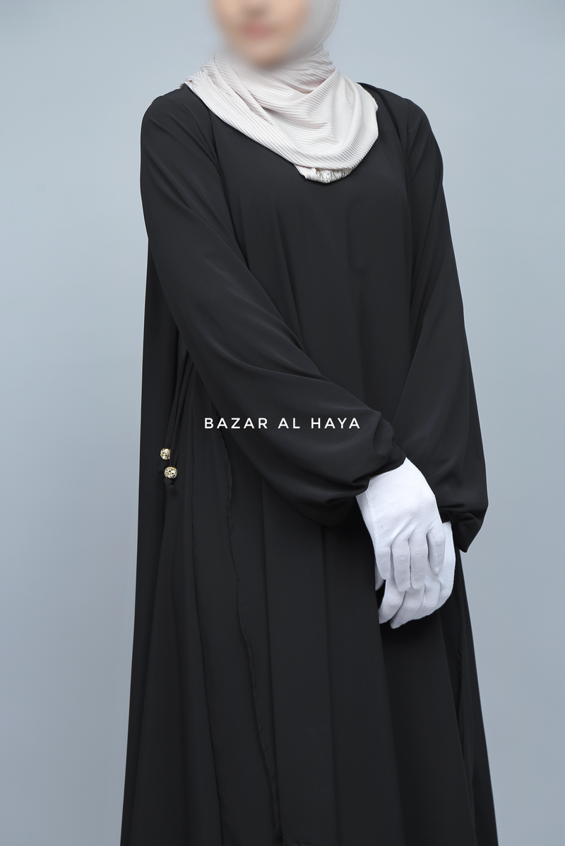 Pakiza Black Double Layered Minimalistic Style Abaya - Soft Georgette