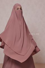 Pari Taupe Rose Two Layered Maxi Diamond Khimar - Crepe Chiffon