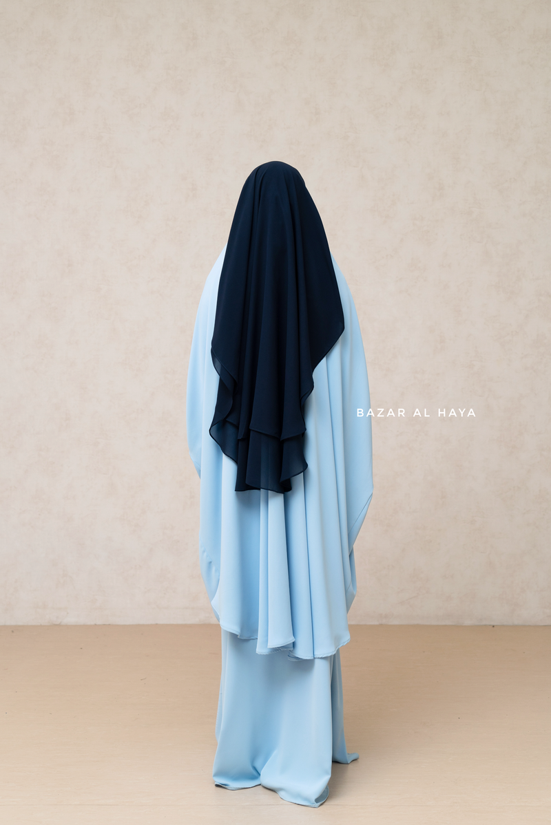 Dark Blue Two Layer Niqab - Premium Wool Chiffon - Medium