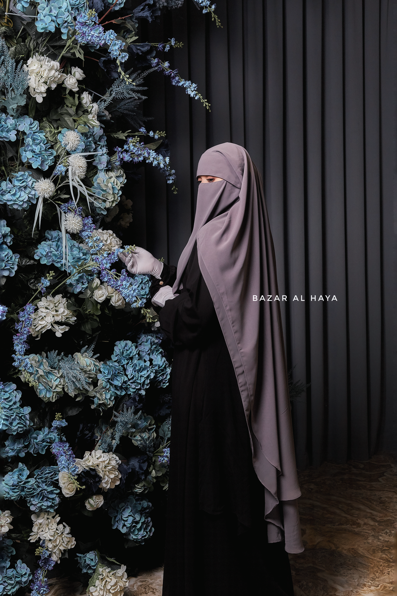 Two Layer Grey Flap Niqab - Wide & Super Breathable Veil