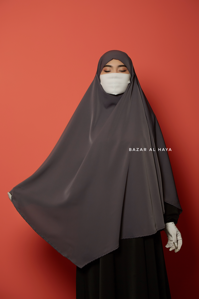 Mubarak Steel Grey Diamond Khimar - Nida Extra Long