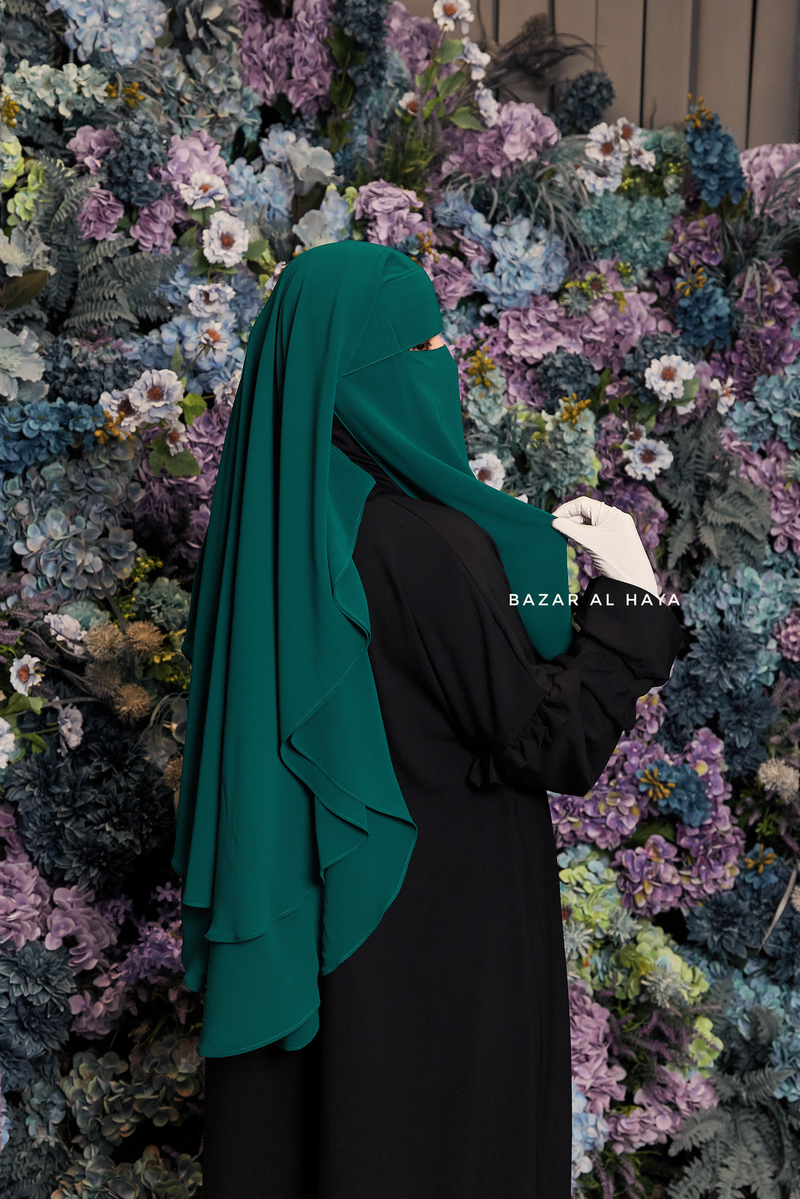 Emerald Two Layer Flap Niqab - Premium Wool Chiffon - Medium