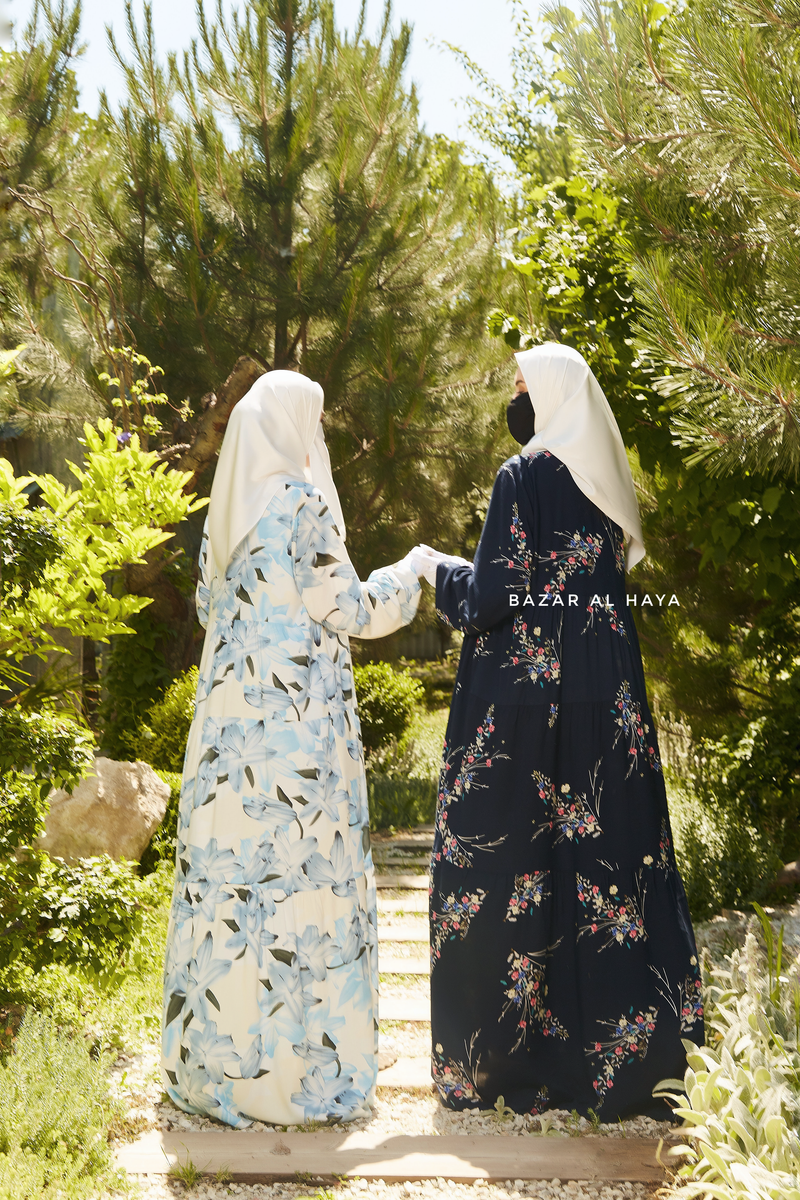 Sadia Floral Dress In 100% Cotton Summer Tiered Style Abaya - Front Zipper