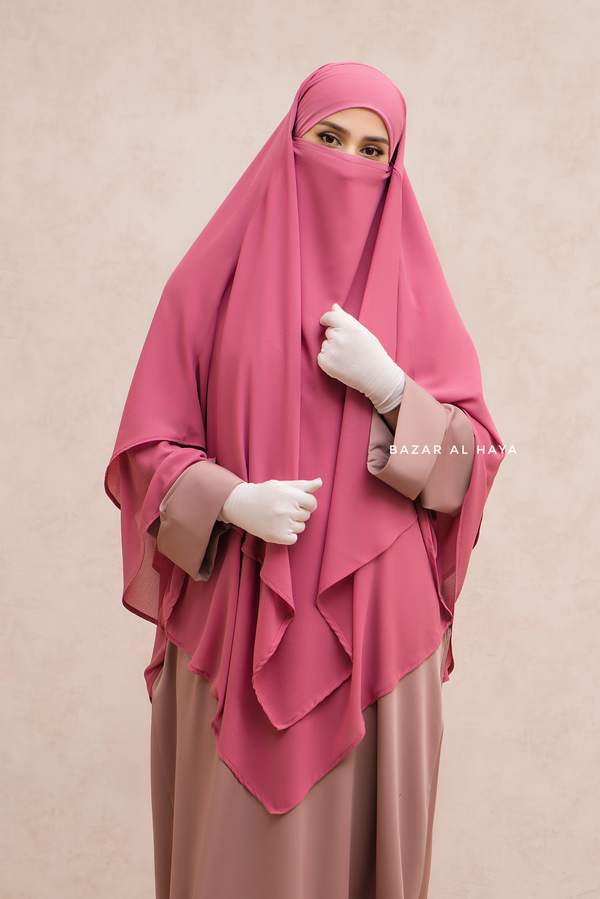 Pink Pari Two Layered Maxi Diamond Khimar - Crepe Chiffon