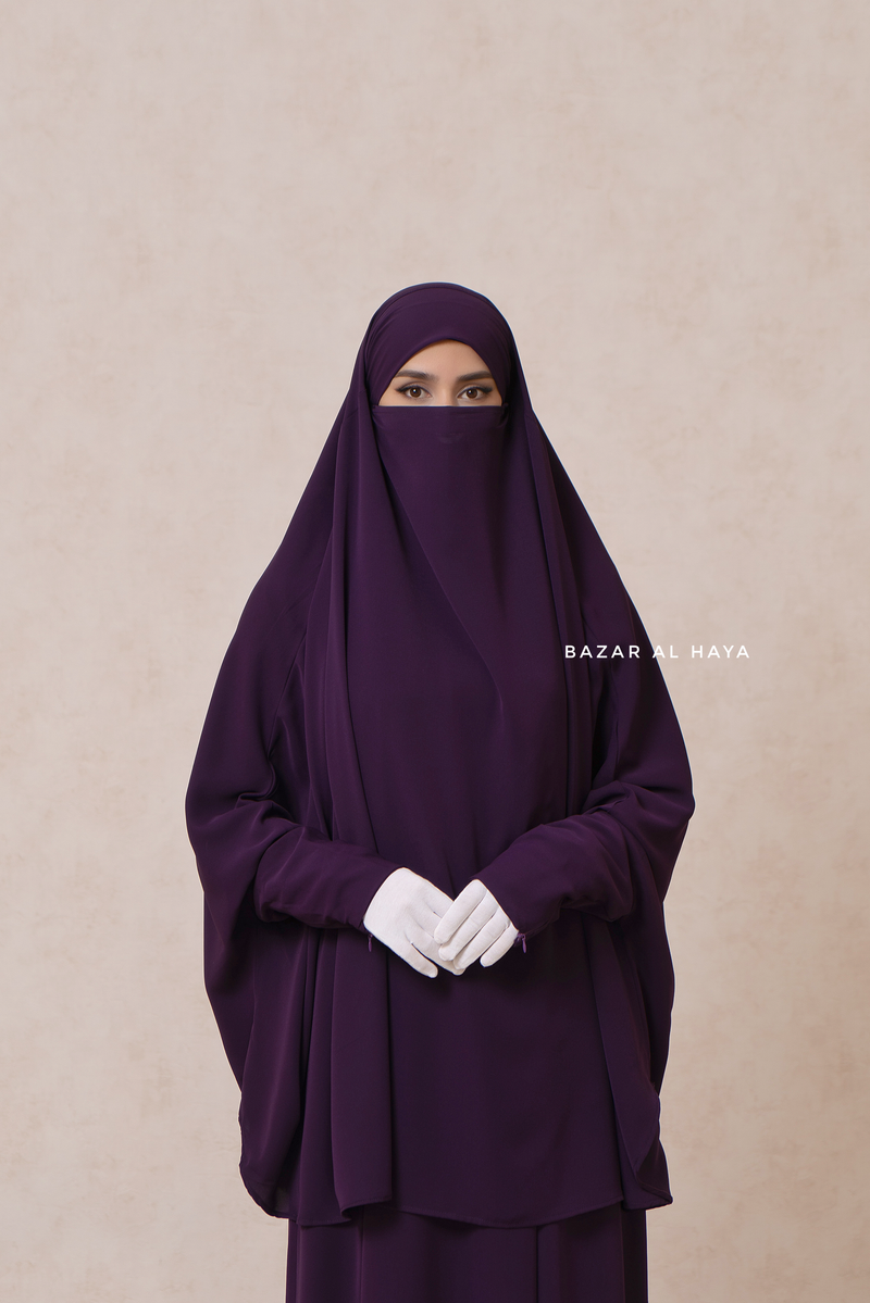 Yasmin Purple Two Piece Jilbab With Dress & Khimar - Loose Style & Light Soft Breathable