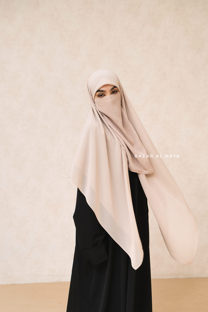 Creme Beige Square Scarf With Half Niqab Set - Super Breathable