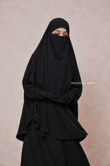 Yasmin Black Two Piece Jilbab With Dress & Khimar - Relaxed Fit, Light, Soft & Breathable