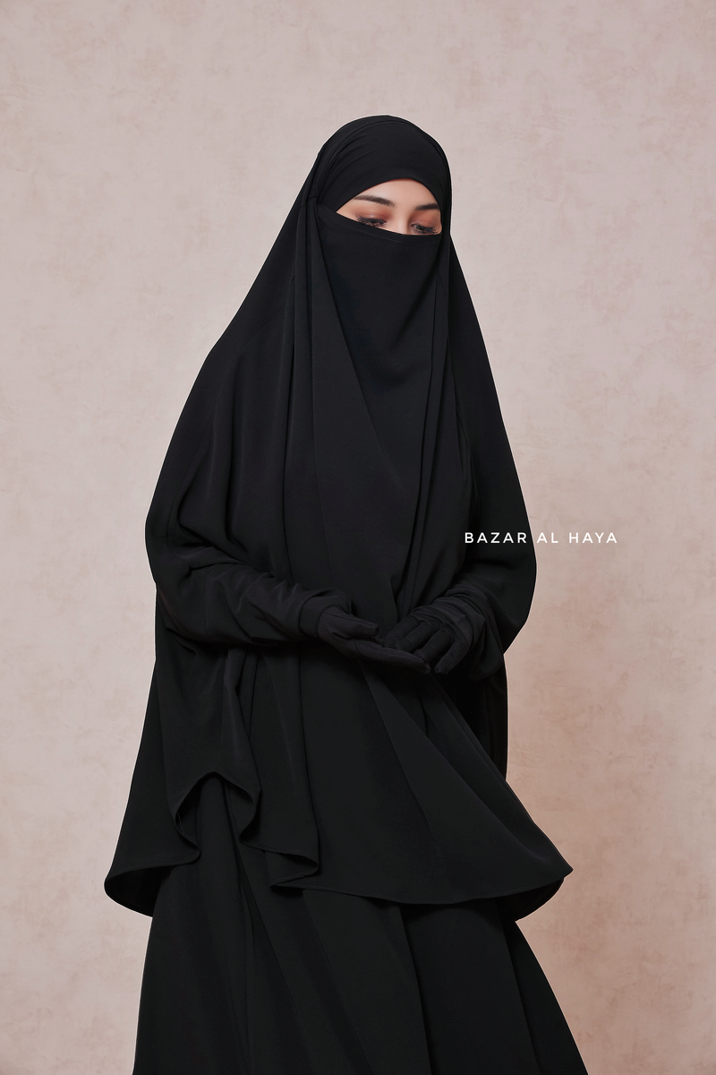 Yasmin Black Two Piece Jilbab With Dress & Khimar - Relaxed Fit, Light, Soft & Breathable