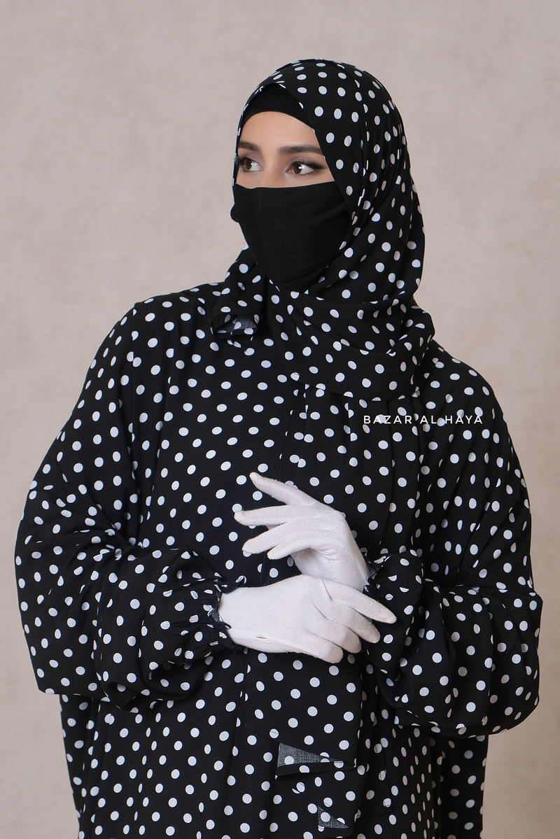 Prayer / Salah Dress One Piece Jilbab Polka Dot 100% Cotton - Super Breathable Comfy Style