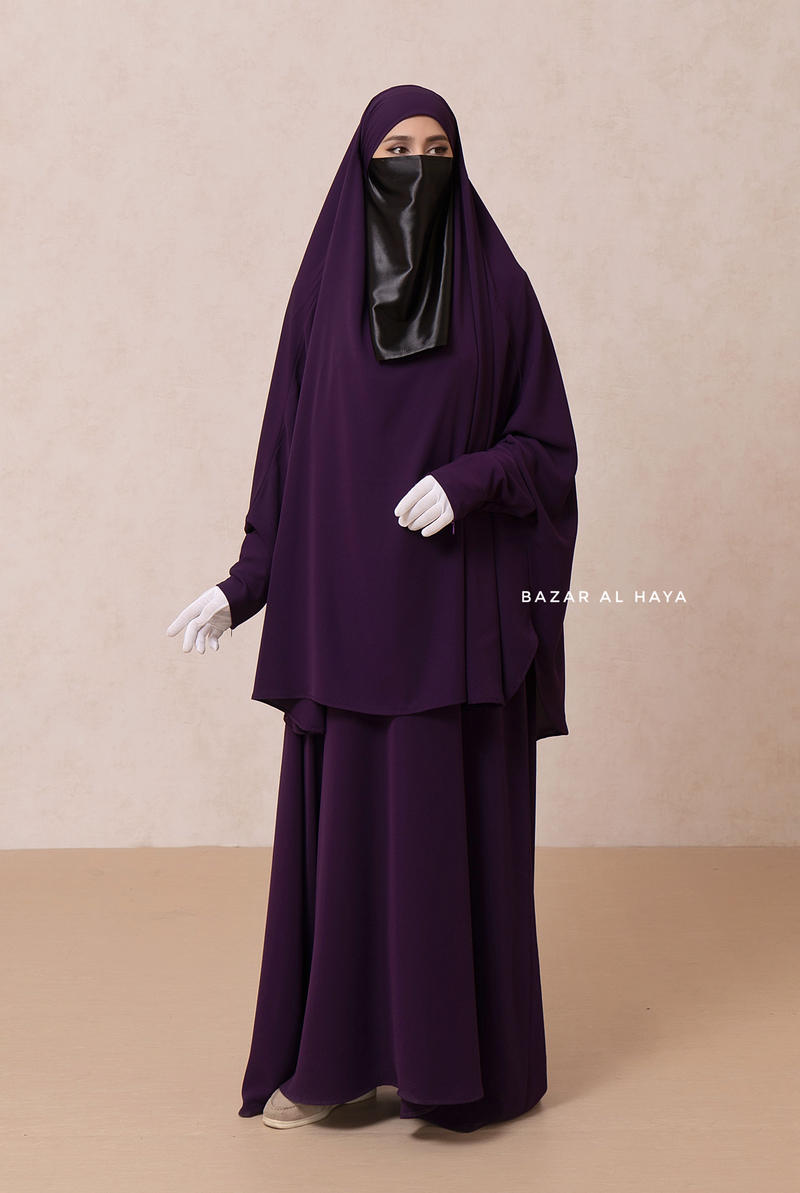 Yasmin Purple Two Piece Jilbab With Dress & Khimar - Loose Style & Light Soft Breathable