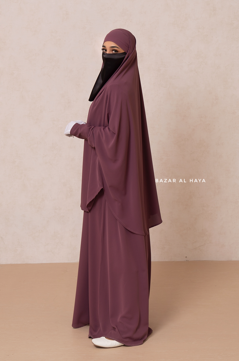 Yasmin Grape Two Piece Jilbab, Dress & Khimar - Long & Loose Style, Light Soft Breathable Fabric