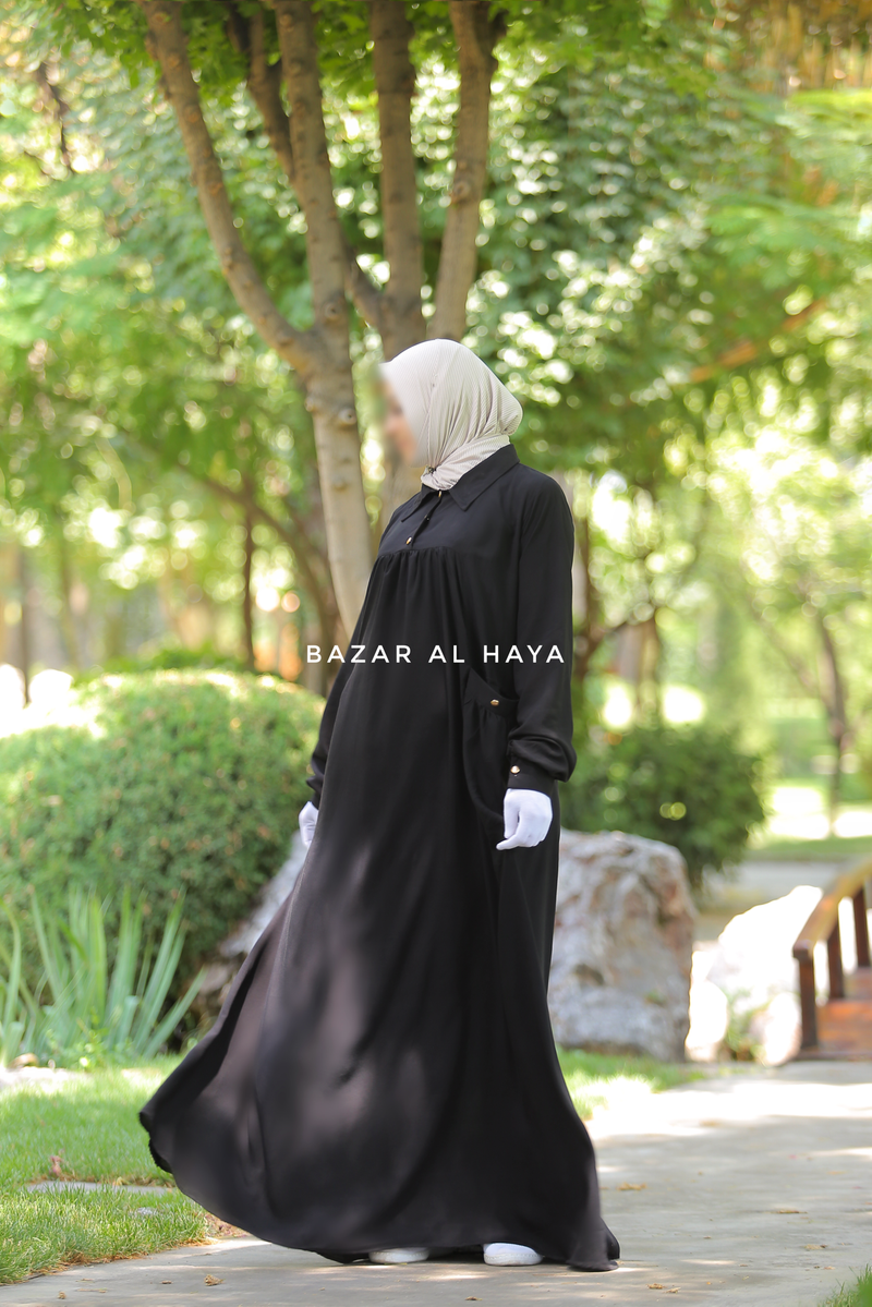 Layla Black Abaya Dress 100% Cotton Summer Relaxed Fit Dress With Pockets