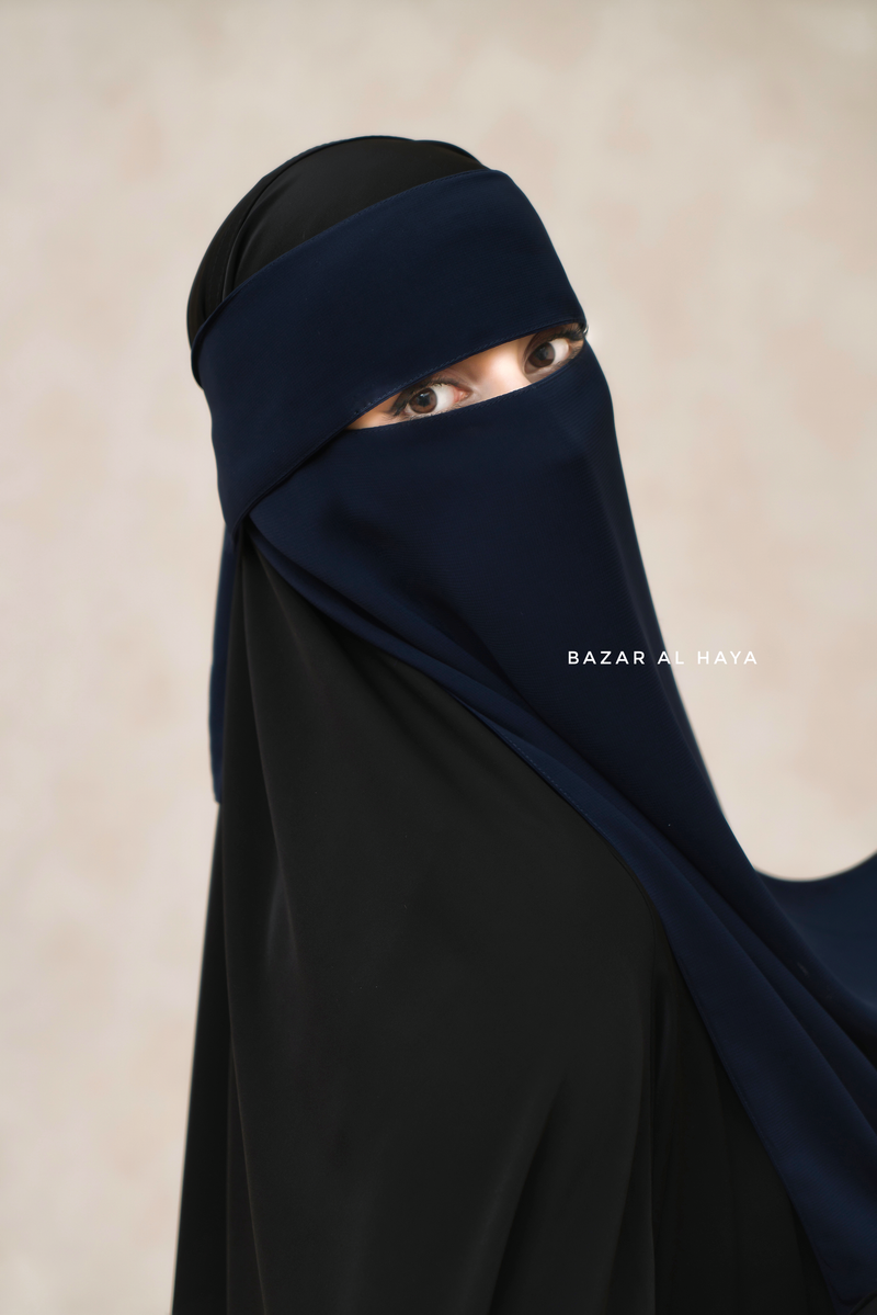 Dark Blue Flap Single Niqab - Super Breathable Veil - Medium & Large