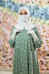 Mint Kamila Floral Summer Abaya Dress With Belt - Breathable Quality Cotton