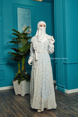 Surayya Light Blue Chiffon Abaya Dress With Floral Print - Ruffled Design