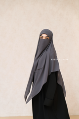 Grey Square Scarf With Half Niqab Set - Super Breathable