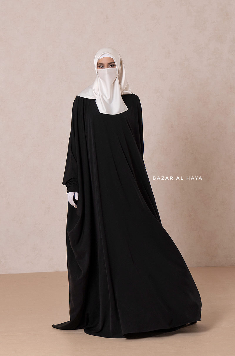 Black Faraasha Butterfly Wide Abaya - Silk Crepe