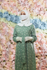 Mint Kamila Floral Summer Abaya Dress With Belt - Breathable Quality Cotton