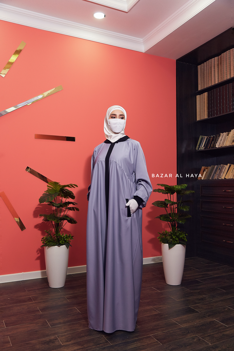 Kalina Lilac Hooded Abaya Dress With Pockets - Soft Crepe Cotton