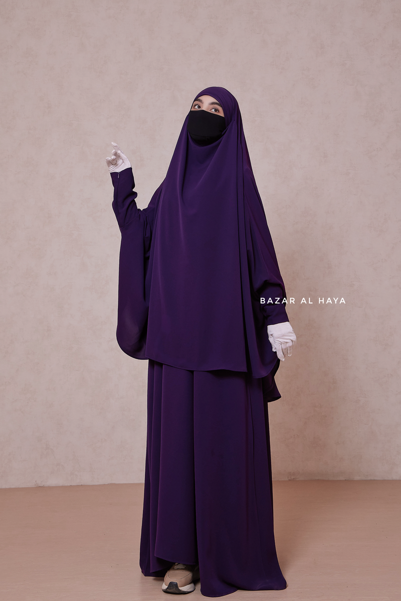 Purple Yasmin Two Piece Jilbab With Dress & Khimar - Loose Style & Light Soft Breathable