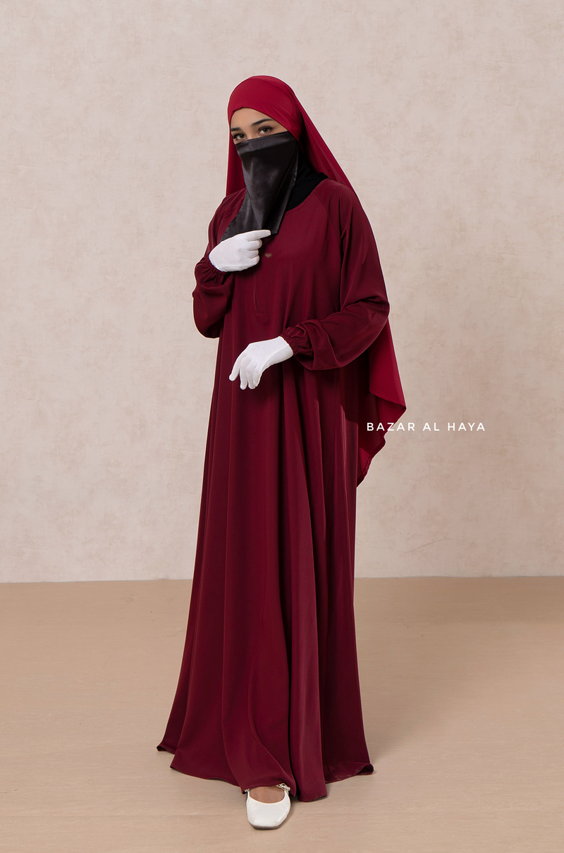 Maroon Salam 2 Abaya - Comfy Style Front Zipper - Nida