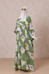 Muna Kiwi Loose Fit Summer Abaya Dress - Viscose Cotton & Daisy Flower Print