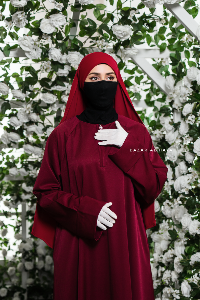 Madina Maroon Abaya - Soft Relaxed Fit - Mediumweight Silk Crepe