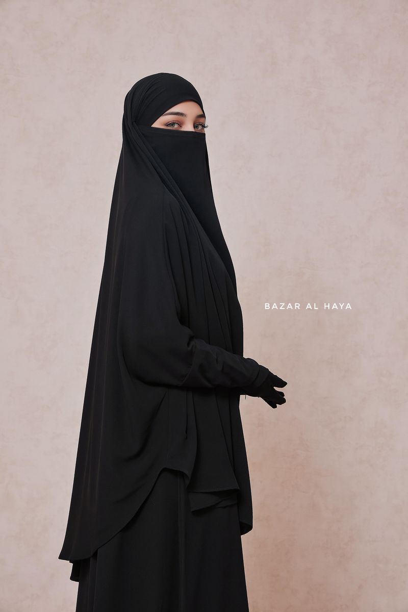 Yasmin Black Two Piece Jilbab With Dress & Khimar - Relaxed Fit, Light, Soft & Breathable