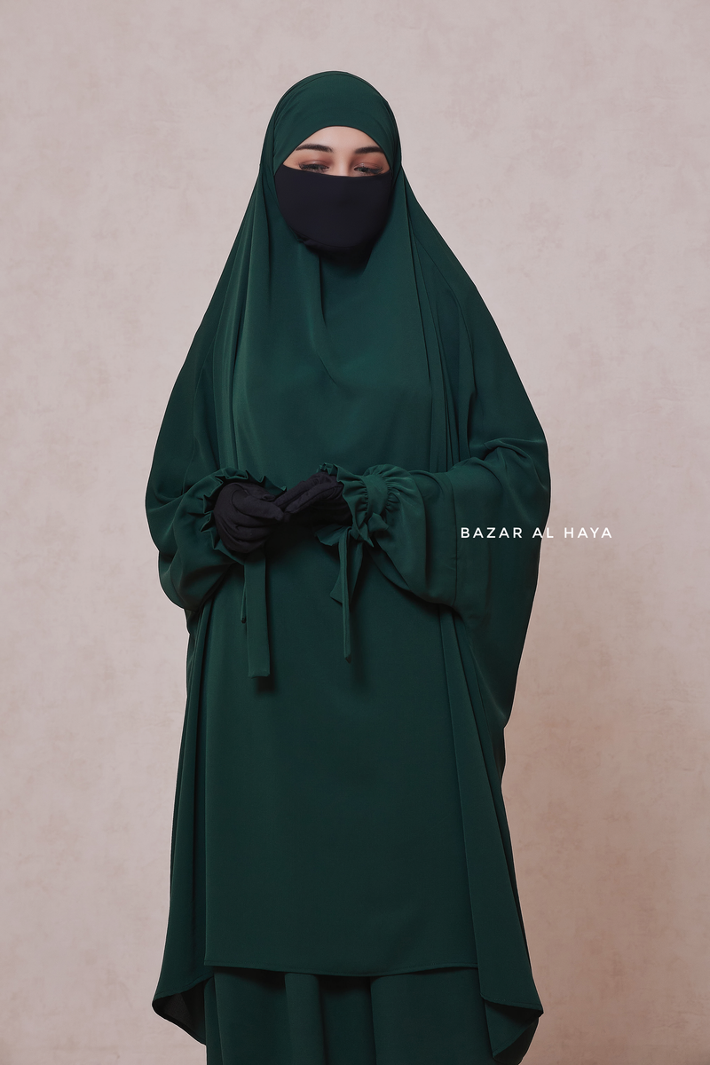 Emerald Jahida Two Piece Jilbab With Loose Pants Set - Skirt-Style Shalwar