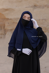 Two Layer Dark Blue Three -In- One Snap Scarf, Khimar, Cape - Super Soft & Quality