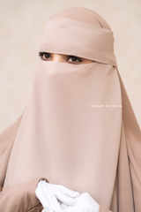 Creme Beige Flap Single Niqab - Super Breathable Veil - Medium & Large