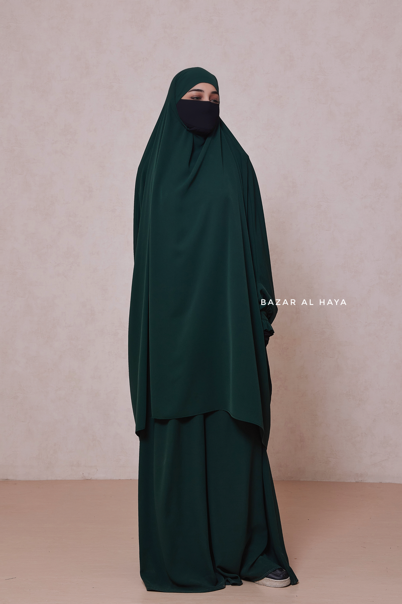 Emerald Jahida Two Piece Jilbab With Loose Pants Set - Skirt-Style Shalwar