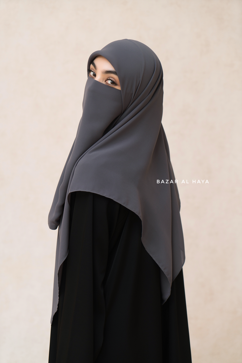 Square Scarf With Half Niqab Set in Grey - Super Breathable