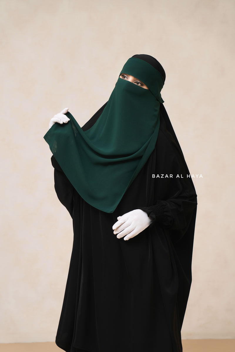 Emerald Green Flap Single Niqab - Super Breathable Veil - Large