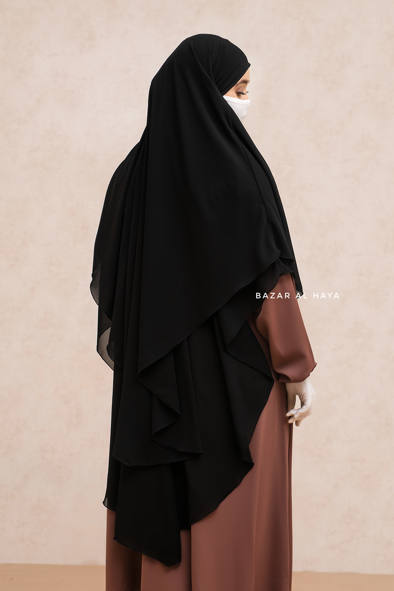 Black Pari Two Layered Diamond Khimar - Crepe Chiffon