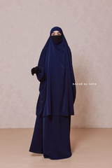 Dark Blue Hoor - Two Piece Jilbab With Skirt - Long & Loose