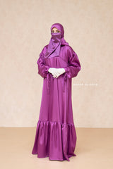 Purple Elegant Shaheen Satin Dress Scarf & Slip Dress Set - 3 Piece