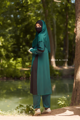 Emerald Modest Swimwear Three Piece Set With Swimdress, Khimar, & Pants - Enjoy The Comfort