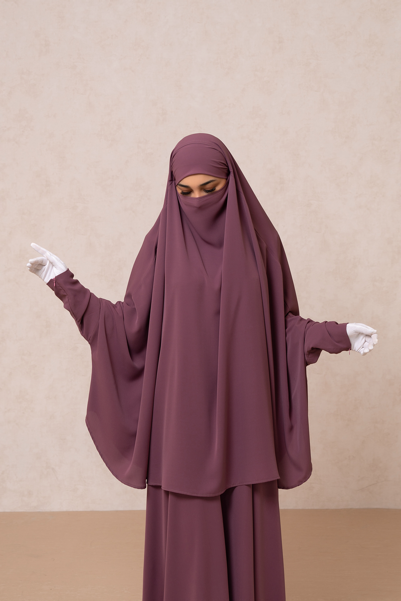 Yasmin Grape Two Piece Jilbab, Dress & Khimar - Long & Loose Style, Light Soft Breathable Fabric