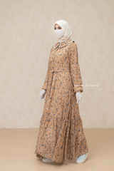 Anisa Peach Floral Chiffon Dress With Belt - Full Snap Button Front