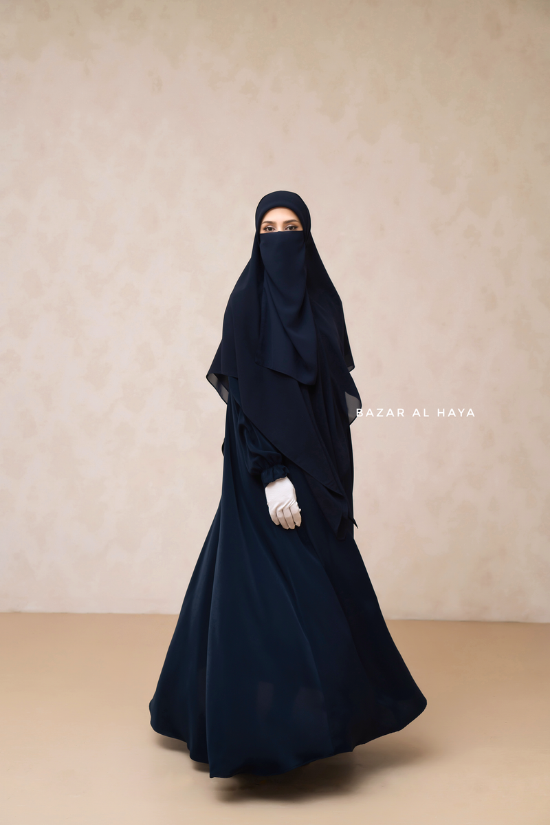 Dark Blue Square Scarf With Half Niqab Set - Super Breathable - Quality