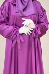 Purple Elegant Shaheen Satin Dress Scarf & Slip Dress Set - 3 Piece