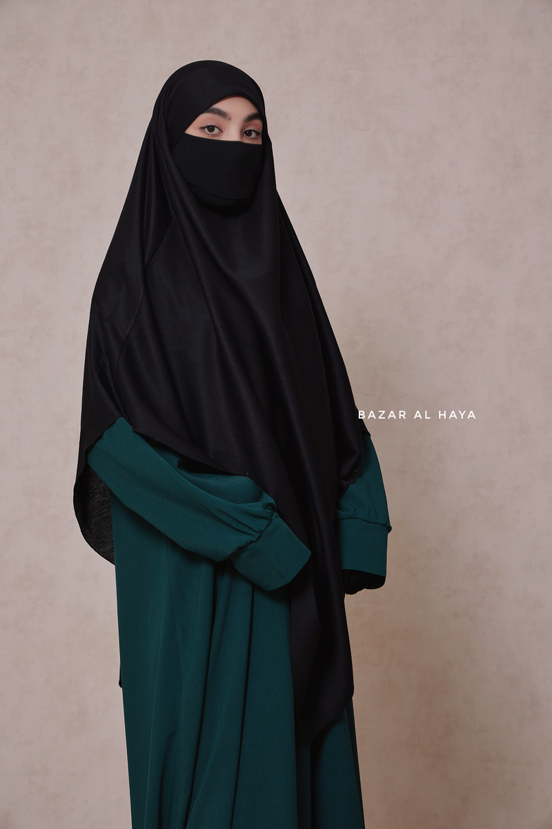 Black Eliza Long Triangle Diamond Khimar - Soft Cotton