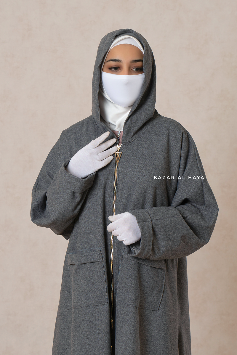 Grey Kinza Warm Hooded Poncho Overcoat - Comfy Oversized- Premium Wool