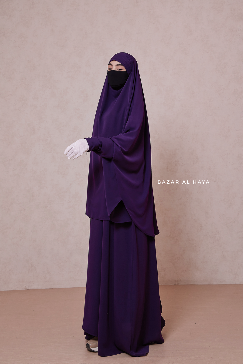 Purple Yasmin Two Piece Jilbab With Dress & Khimar - Loose Style & Light Soft Breathable